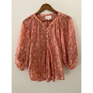Cleobella Quinn Blouse Camara Floral Organic Cotton Orange Peach $148 Pink Shirt